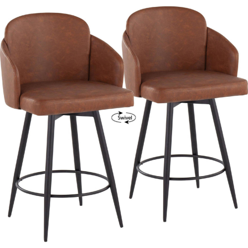 Dahlia 26" Counter Stool in Black Metal, Camel Leatherette & Chrome w/ Black Footrest (Set of 2)